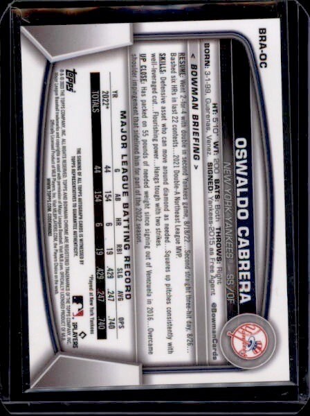 2023 Bowman Chrome Mega Box Rookie Autographs #BRAOC Oswaldo