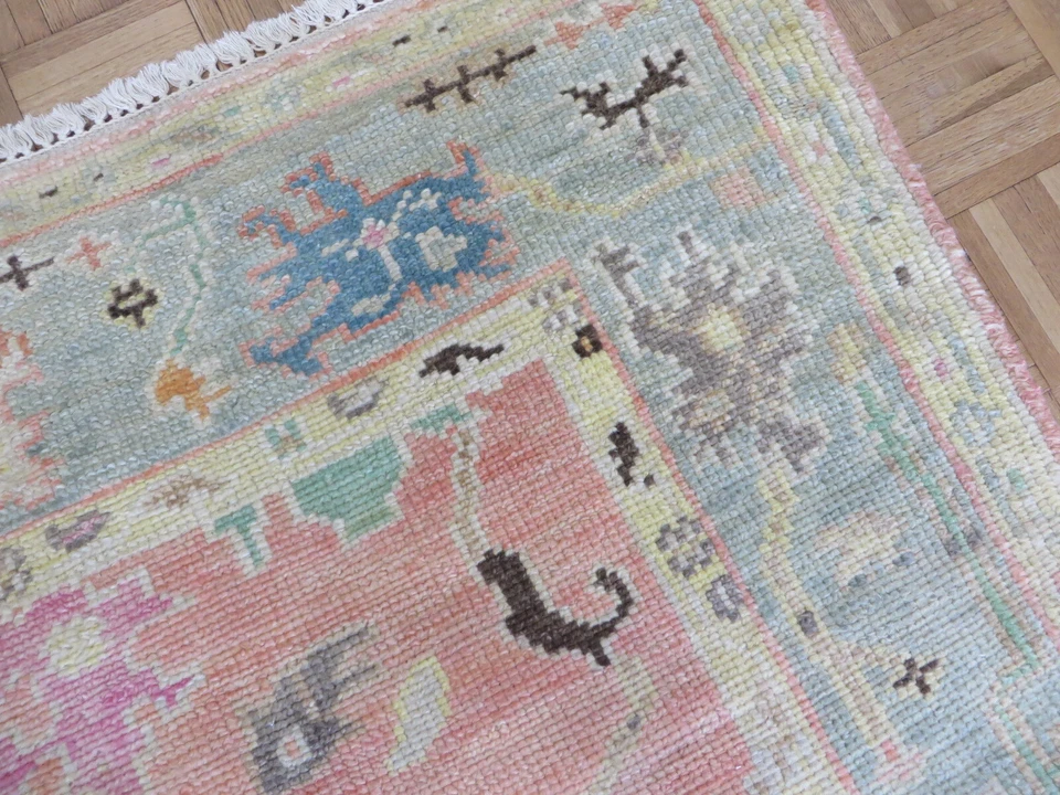 6 x 6 Square Hand Knotted Pink Funky Oushak Oriental Rug G12080 - Image 4 of 4