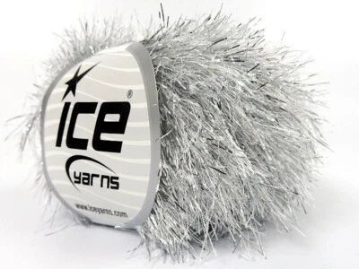 Silver White Eyelash Dazzle 50gr 82330 Ice Yarns Metallic Sparkle Yarn 60yds