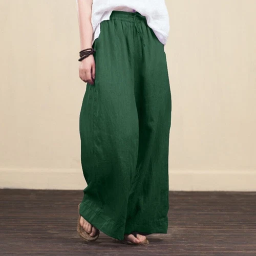 Übergröße Frühling Damen Baumwolle Leinen Gummibund weites Bein Hose Haremshose - Bild 5 von 38