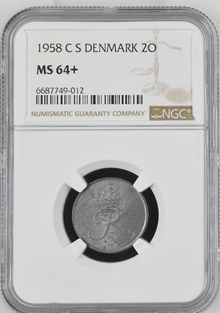 Denmark 2 Ore 1958 CS NGC MS 64+