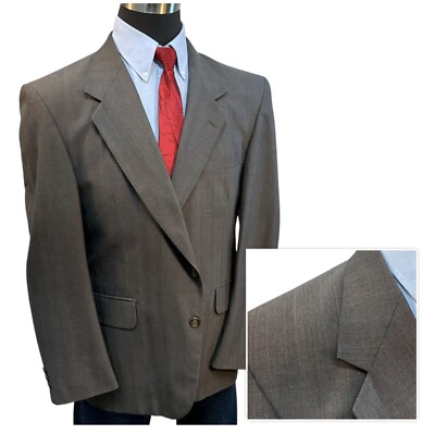 44R Neutral Taupe Gray Brown Maroon Burgundy Stripe Pin Suit Jacket Sport Coat