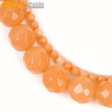 Faceted Round Orange Jade Quartz Stone Loose Beads For Jewelry Making 15" DIY