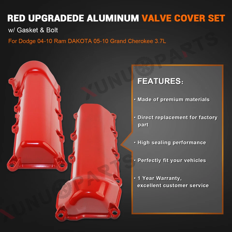 Cubiertas de válvula izquierda + derecha de aluminio para Jeep Grand Cherokee Liberty 2005-10 3,7 L Foto 2 de 4