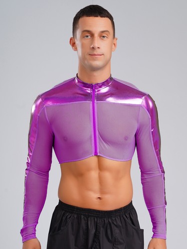 Men Undershirt See Through Shirts Metallic Tops Party Top Long Sleeves Clubwear - Bild 33 von 74