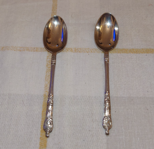 Paar Edelstahl Nickel Teelöffel mit Aposteln gekrönt (um Ihr Set zu vervollständigen)