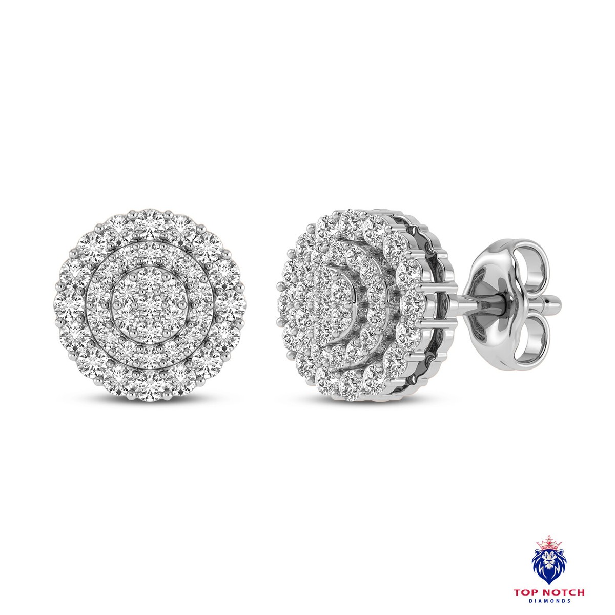 ◆STONEHENgE◆ 14K Diamond Piercing T1414D Single Round Triple Layer Cluster Stud 0.50 Ctw Diamond Earrings