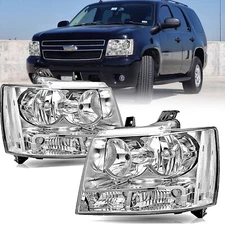 Chrome Headlights For 2007-2014 Chevrolet Avalanche Suburban Tahoe Headlamps L&R