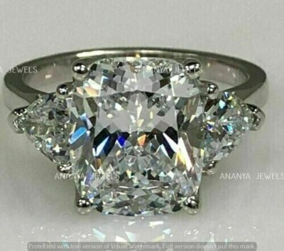 3.00CT Cushion Cut Lab-Created Diamond Three Stone Ring Real 925 Sterling Silver