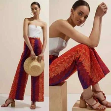 NWT SIKA (Anthro) Abstract Wide-Leg Trousers in Orange Motif Sz 0, MSRP $200