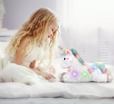 Fao Schwarz GLOW BRIGHTS 15" Unicorn Cuddly Soft Plush Toy LED Lights Sound