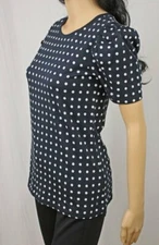 Lauren by Ralph Lauren Navy With Cream Polka Dots Print~Balloon Sleeves~NWT