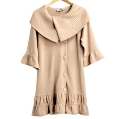 Tibi New York Women's Medium Button Cardigan Merino Wool Pink Shawl Collar