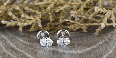 2ct Oval Cut Lab-Created Moissanite Stud Earring Gold Plated Solitaire Women