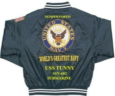 USS TUNNY SSN-682 SUBMARINE EMBROIDERED SATIN JACKET (BACK ONLY)