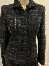 CHANEL 02A TWEED SEQUIN EMBELLISHED CRYSTAL BUTTON JACKET FR40 US8
