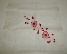 Vintage Embroidered Red Valentine Hearts Handkerchief Hankie