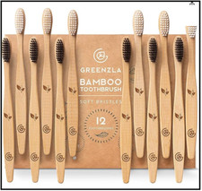 Bamboo Toothbrushes 12 Pack  BPA Free Soft Bristles Eco-Friendly 
