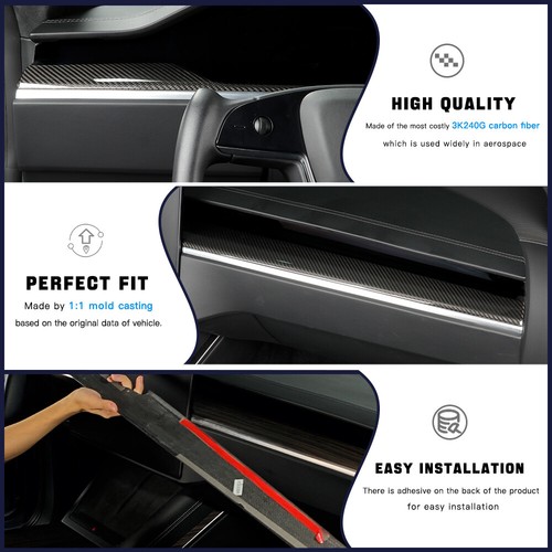 1pcs Dry Carbon Fiber Dashboard Panel Cover Trim Fit For Tesla Model S Model X - Picture 3 of 8