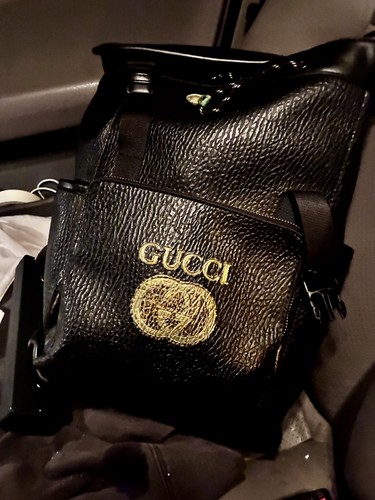 New Gucci Ophidia Large Grey Black Monogram GG Canvas Backpack $2550 Authentic
