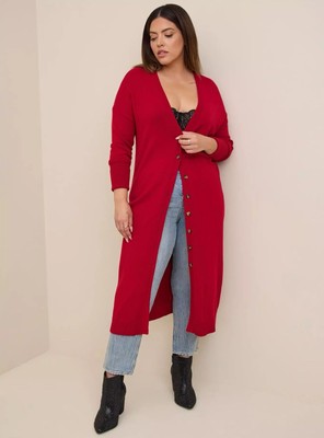 EUC TORRID Red Button Down V Neck Longline Cardigan Size 2