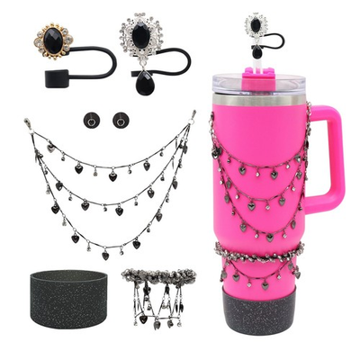 #ad 5Pcs Black Stanley Cup Accessories Set Water Bottle Bling Hanging Chain Deco... $27.53