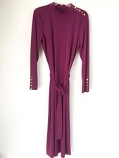 Ann Taylor Belted Midi Dress Womens 14 Mock Neck Column Knit Fuchsia Purple