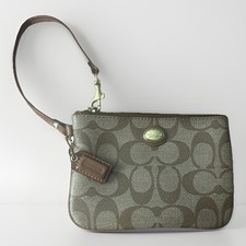 Coach Peyton Signature Wristlet Clutch Wallet Tan and Light Brown Strap