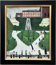 John Goodlad - Framed Oil on Canvas 12x10in Peel Park Manchester Art After Lowry