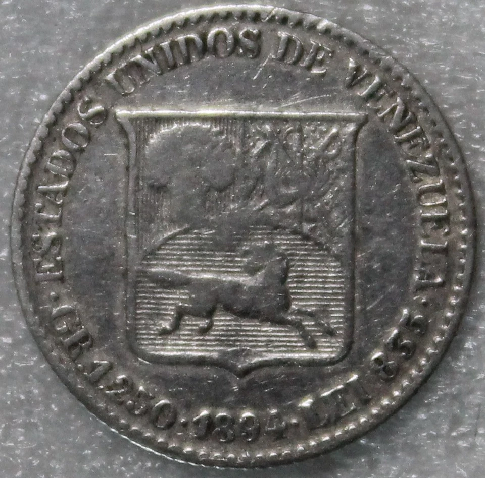 MÜNZE COIN Lei 835 Silber Silver Barre VENEZUELA 1/4 BOLIVAR 1894 A PARIS ss - Bild 3 von 3
