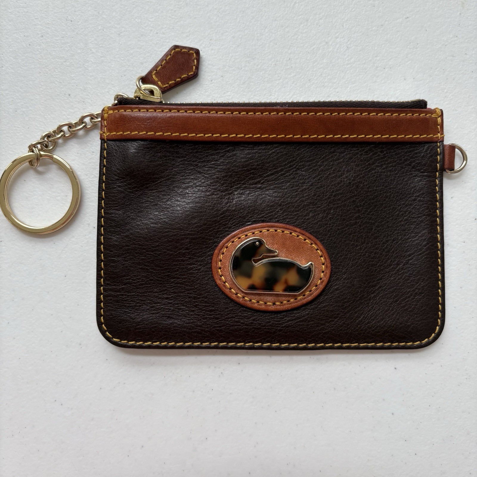 Vintage Dooney & Bourke Brown Leather Small Zip Keychain Coin Purse