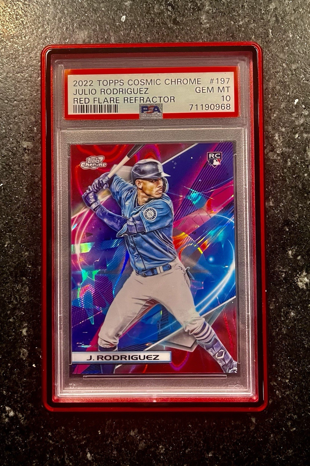 2022 TOPPS COSMIC CHROME #197 JULIO RODRIGUEZ RED  REFRACTOR /5 PSA 10 GEM POP 2