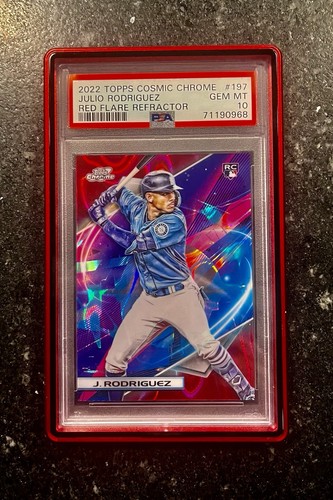 2022 TOPPS COSMIC CHROME #197 JULIO RODRIGUEZ RED  REFRACTOR /5 PSA 10 GEM POP 2