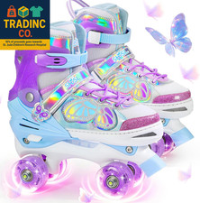 Kids Roller Skates for Girls Boys Beginner, 4 Sizes Adjustable Quad Butterfly Ro
