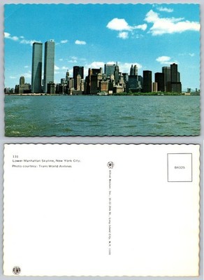 Vintage Lower Manhattan NYC Skyline Postcard World Trade Center Twin Towers TWA
