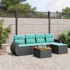 6 Piece Garden Sofa Set with Cushions Black Poly Rattan