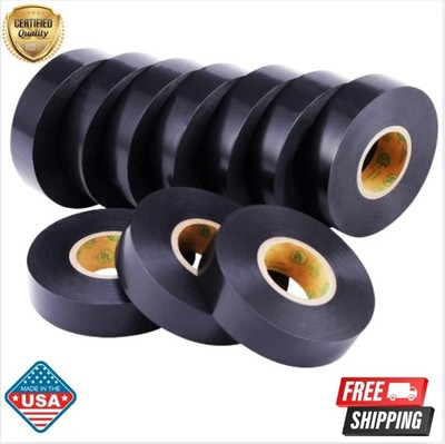 10 Pack Black Electrical Tape 3/4'' x 66ft Waterproof High Temperature Resistance