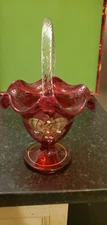 Vintage SAM FENTON Red Clear handle Hand Painted Signed Basket Christmas Flower
