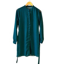 Banana Republic Swiss Dot Long Sleeve Button Up Shirt Dress Size 2 Teal