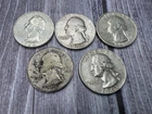 Lot Of 5 Washington Silver Quarters  $1.25 FV 90% silver-Mixed dates
