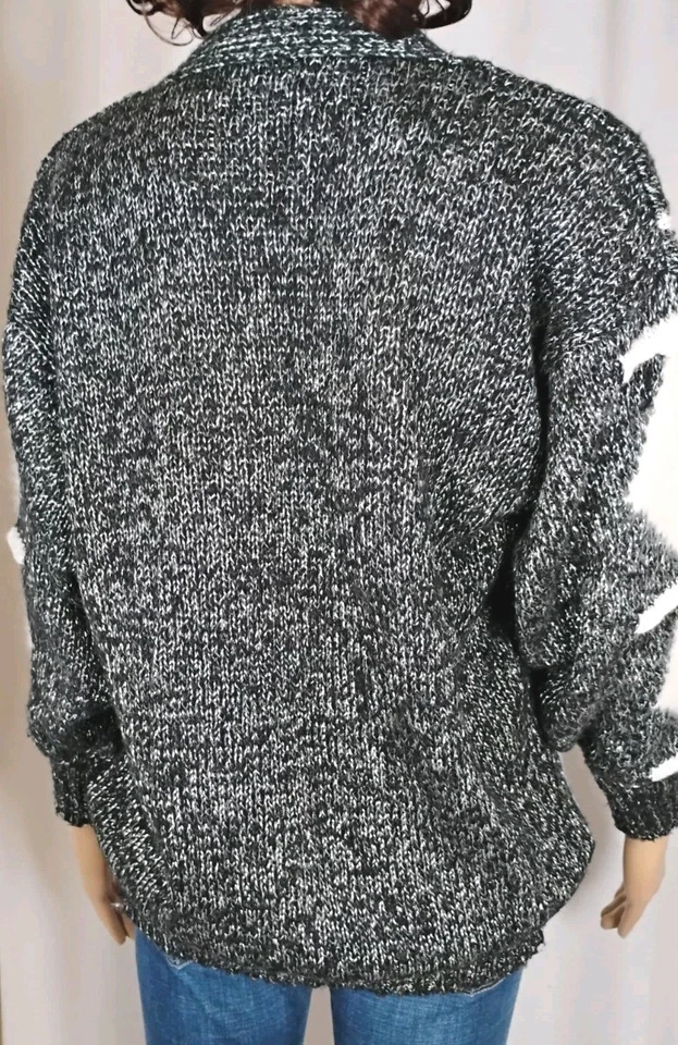 Suéter Geométrico Abuela Vintage Años 80 Para Mujer Mediano Elegante Bella Negro Blanco Foto 2 de 4