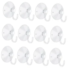 12 Pieces Small Suction Cups with Hooks 1.2 inch Clear Plastic Sucker Hooks 