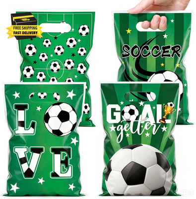 50 PCS Soccer Party Favor Bags - Reusable Soccer Goodie Bags with Handles - Plas