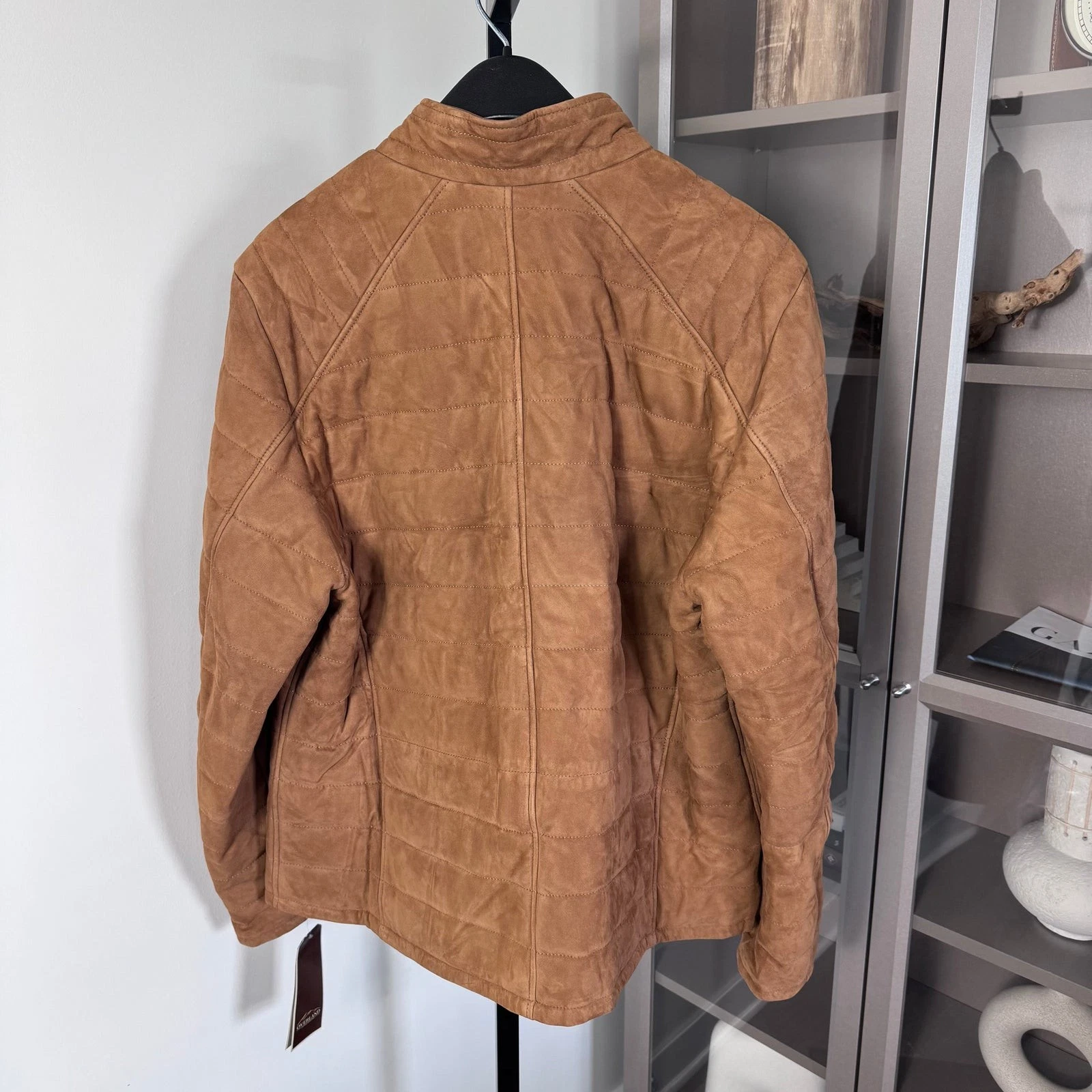 Overland Gavin Quilted Suede Tobacco Brown Zip Up Jacket XXL NEW Tan Leather - product detail image 3