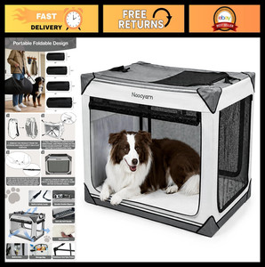 Portable 36" Collapsible Dog Crate - Soft Travel Pet Kennel with 4-Door Mesh, Gr