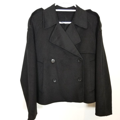 Zara Collection Cropped Wool  Blend Coat  Jacket Sz XS Black Double Breasted