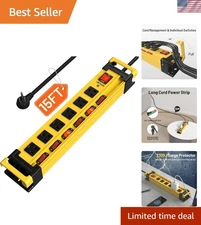 Heavy Duty 6-Outlet Power Strip Surge Protector – 15FT Cord & Mountable Design