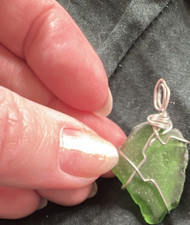 Handcrafted Green Sea Glass Wire Wrapped Silver Pendant Amulet Beach Theme