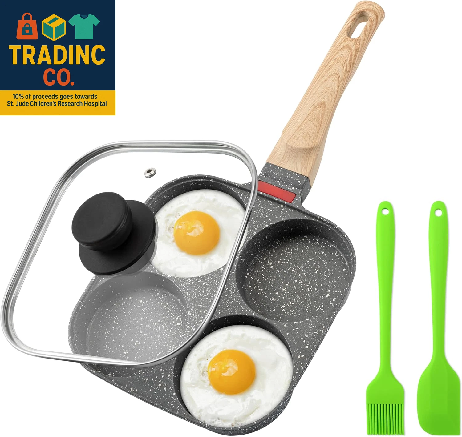 Egg Pan, 4-Cup Egg Frying Pan with Lid, Nonstick Aluminium Alloy Egg Cooker for