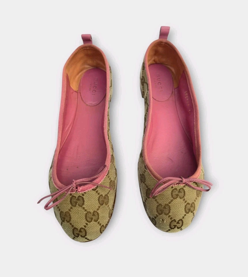 Gucci GG Supreme Beige Rosa Lona Ballet Pisos con Lazo Mujer’s EU 38 / US 8 Foto 2 de 4